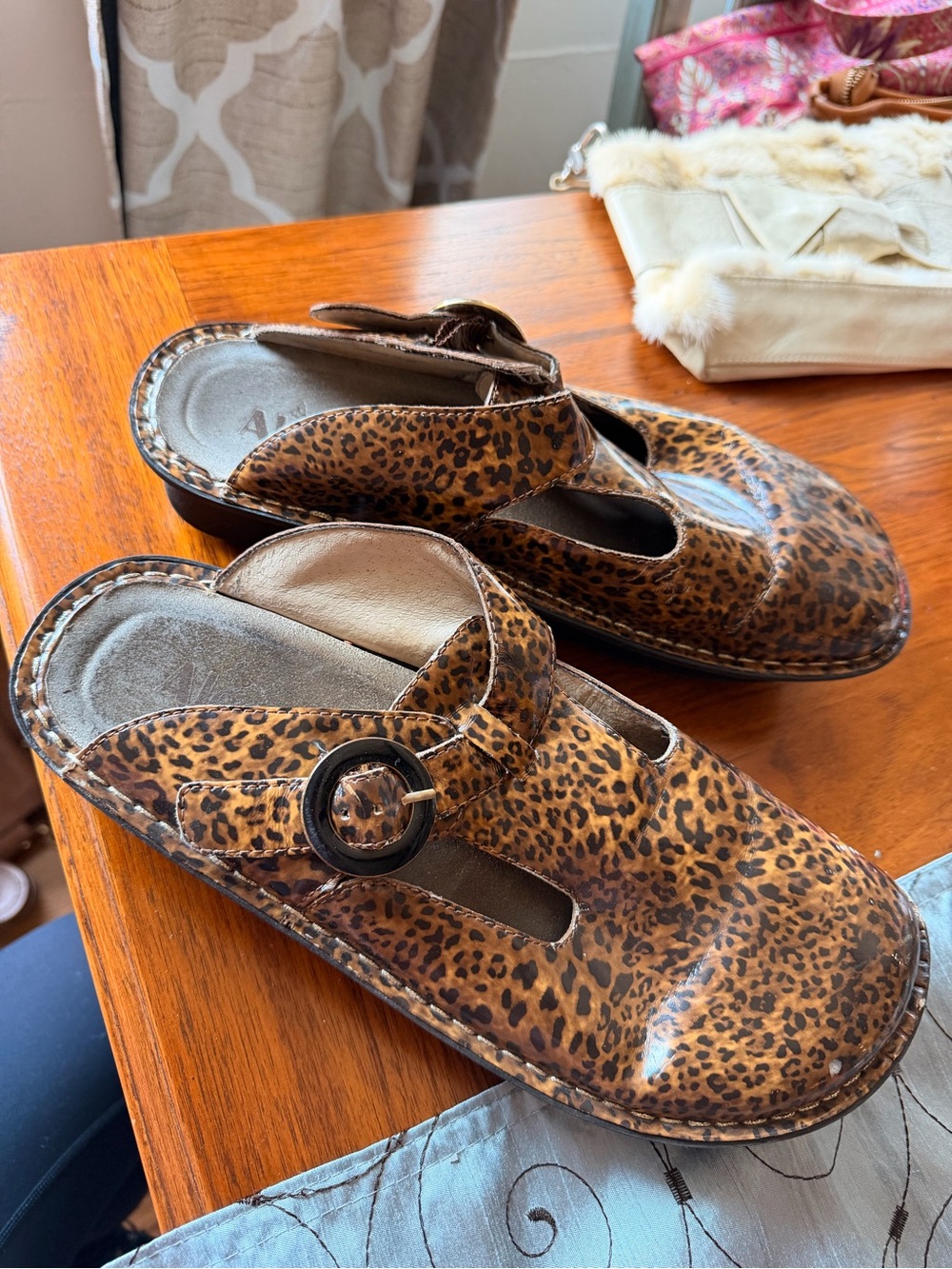 Alegria Leopard Print Slip-On Shoes in Brown and Black